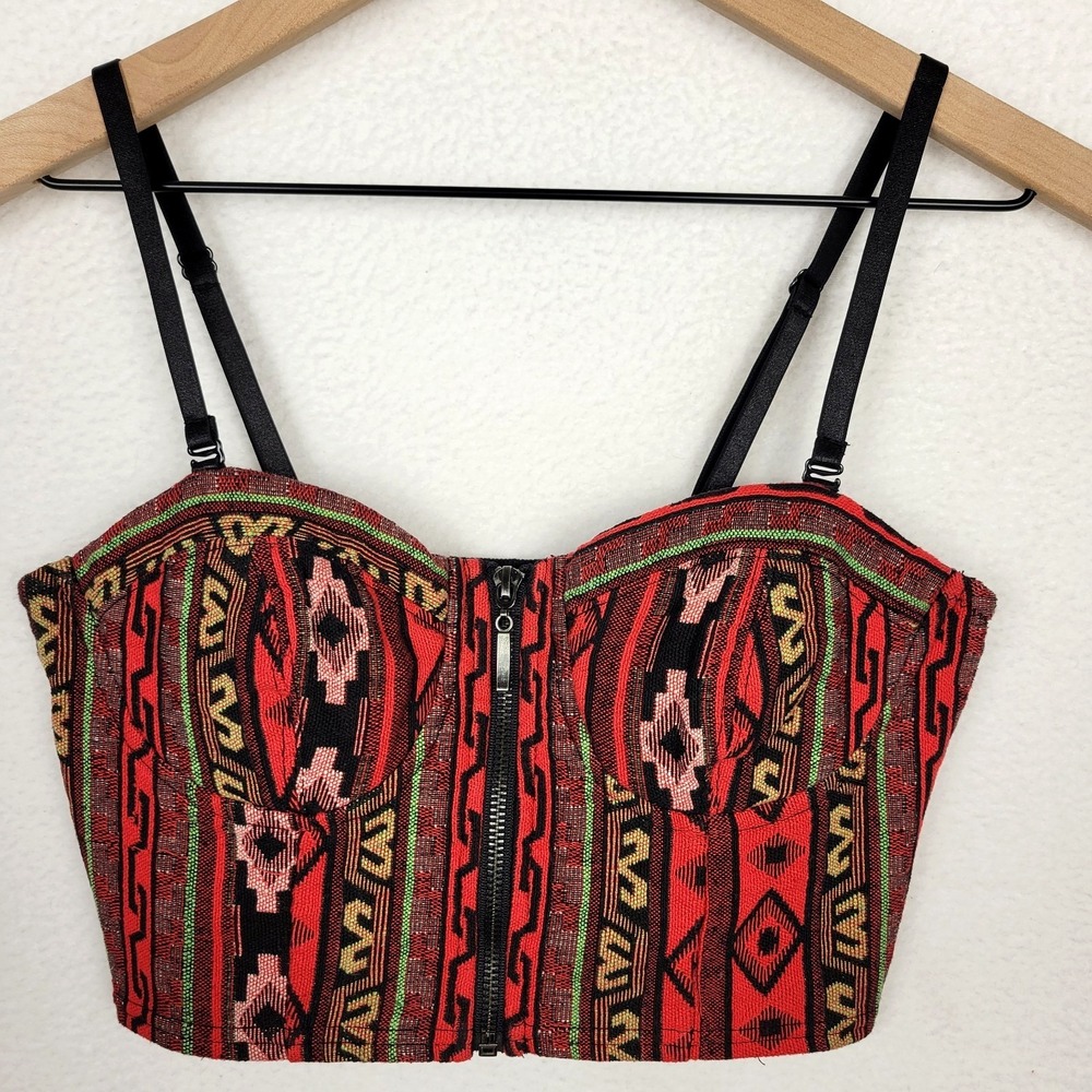 Forever 21 Juniors Sz L Bustier Top Tapestry Corset Indie Boho Tribal Fits Small